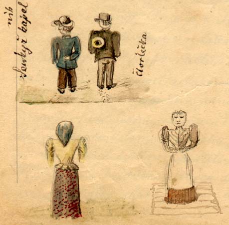 vlevo nahoe enk kapelnk, vpravo nahoe tvrteka (Alois Beer z Dobruky, rok 1893)