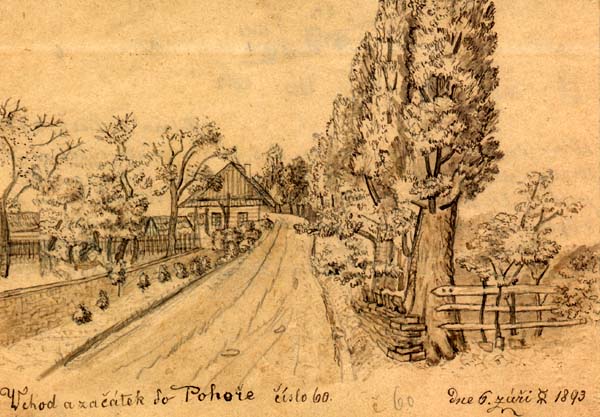 vchod a zatek do Pohoe, vlevo p. 60 na map (Alois Beer z Dobruky, rok 1893)