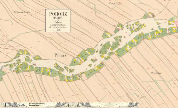 Mapa z Csaskch povinnch otisk - obec Pohorz (rok 1840)