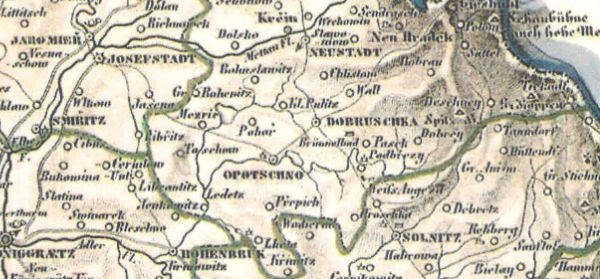 Mapa potovnch stanic a cest ve vchodnch echch (rok 1850)