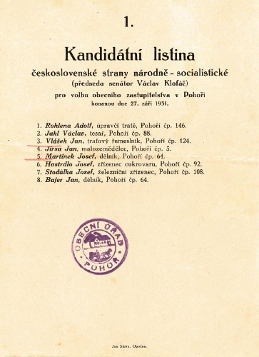 Volebn lstek do obecnho zastupitelstva (1931)